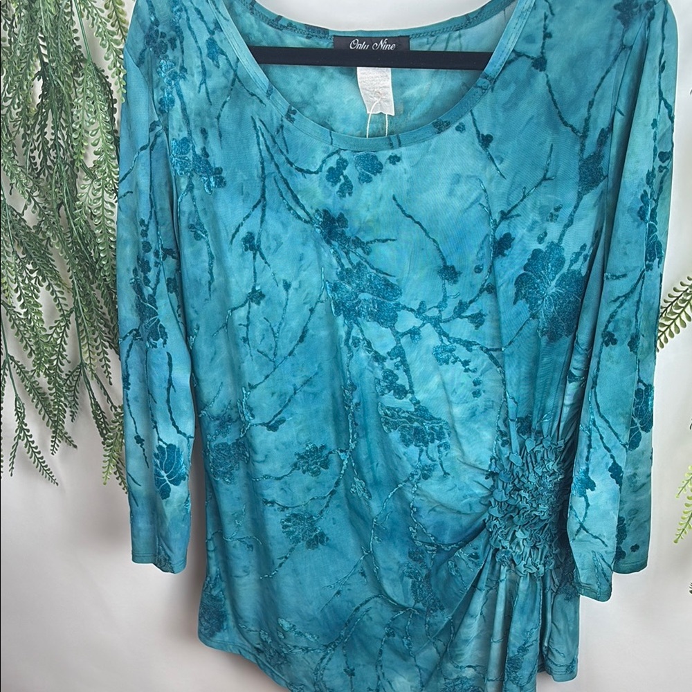 Blue Asymmetrical 3/4 Sleeve Blouse